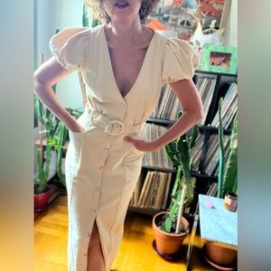 ASOS cream maxi full frontal button up dress with cute puff sleeves. Sz small